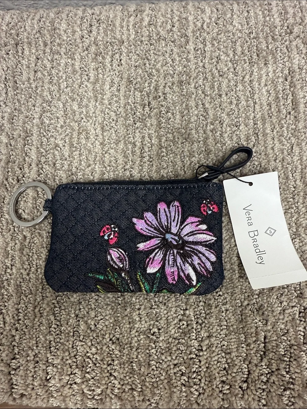 Vera Bradley Iconic Black Floral Zip Key Pouch